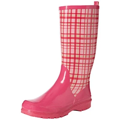 Obrázek Playshoes Dámské gumové holínky, trendy holínky do deště z přírodního kaučuku, s vyjímatelnou stélkou, károvaným vzorem, Růžová