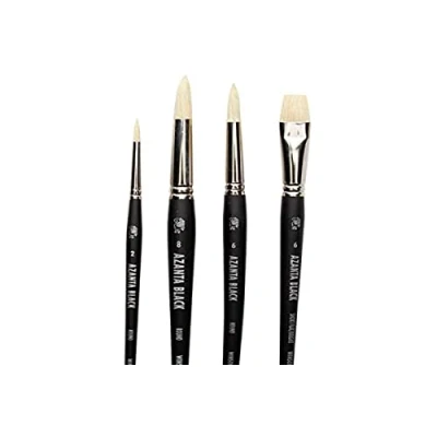 Obrázek Winsor &amp; Newton 5698661 Azanta Black přírodní štětec na prasečí štětiny pro olejové barvy a akrylové barvy, dobrá tuhost, ideální syté krátká násada 4 štětce v sadě štětců