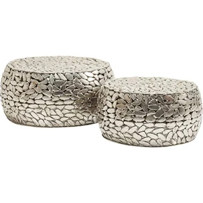 Obrázek Kare Design Couchtisch Pebbles Deluxe, Silber, 2er Set, 56/66cm Durchmesser, rund, Standfest, Beistelltische für Flur, Wohnzimmer, Schlafzimmer, 30x66x66 cm (H/B/T)