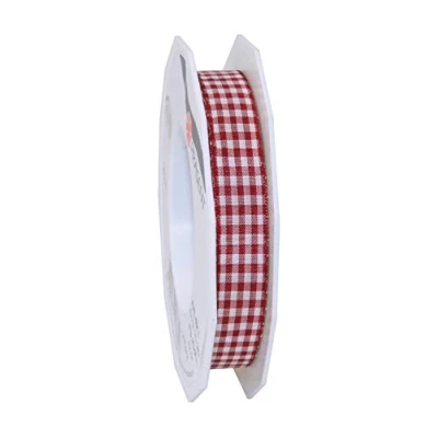 Obrázek PRÄSENT Vichy Geschenkband Bordeaux/créme, 20 m Dekoband zum Verzieren &amp; Basteln, 15 mm Breite, Kariertes Band für Bunte Dekos Geschenkverpackungen, zu feierlichen Anlässen