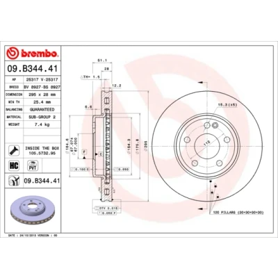 Obrázek Brembo 09. B344. 41 Přední brzdový kotouč s UV lakováním, počet 2