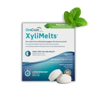 Obrázek OraCoat XyliMelts 40 přilnavých tablet proti suchu úst diskrétní použitelné při spánku VEGAN Jemná máta