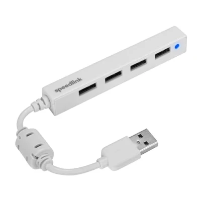 Obrázek Speedlink SNAPPY Slim USB hub pasivní 4portový rozbočovač 2. 0 až 480 Mbit/s, 4 x A, s feritovým filtrem plášťových vln, krátký kabel 8 cm, bílý