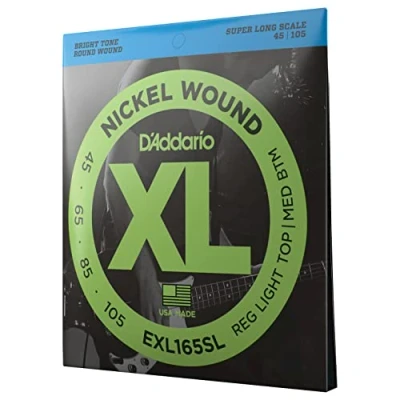 Obrázek D&#039;Addario struny na kytaru e Bass basové kytary basu nejoblíbenější značka strun EXL165SL poniklovaná ocel Custom Light (45 105) Super Long Scale