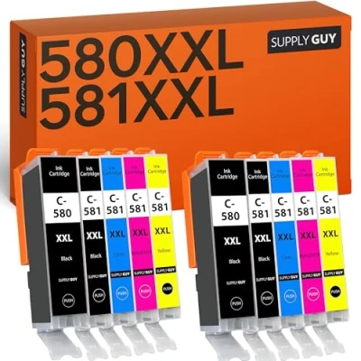 Obrázek Supply Guy 580XXL 581XXL patrony do tiskárny kompatibilní s Canon PGI 580 CLI 581 pro Pixma TS705 TS705a TS6350 TS6350a TS6351a TS6300 TR8550 TS9550 TS6150 TS6250 TR8500 Multipack 10 patron