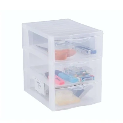 Obrázek SUNDIS Orgamix, plastový zásuvkový box, 3 průhledné zásuvky formátu A5, výška 25,5 cm, stohovatelný, ideální pro uložení kosmetiky, šperků, doplňků, zásob