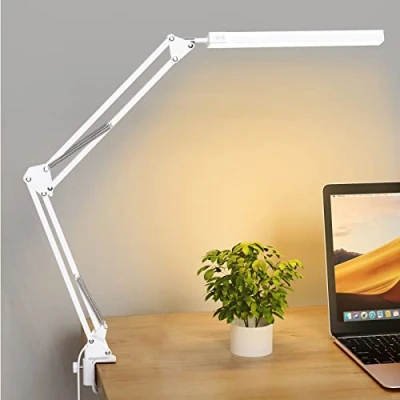 Obrázek SKYLEO stolní lampa LED stmívatelná s klipem ochrana očí na psací stůl 3 světelné režimy x 10 stupňů jasu bílá