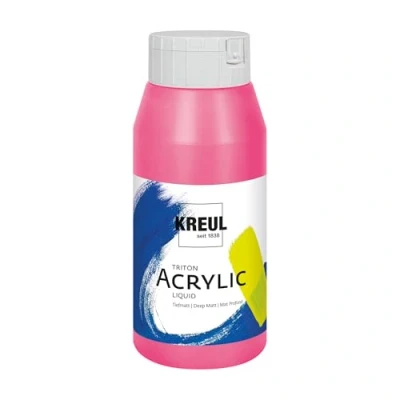 Obrázek KREUL 17063 Solo Goya Triton akrylová barva fluorescenční růžová, 750 ml láhev, rychle a matně schnoucí, na vodní bázi, ve studiové kvalitě, mnohostranně použitelná, dobře krycí vydatná