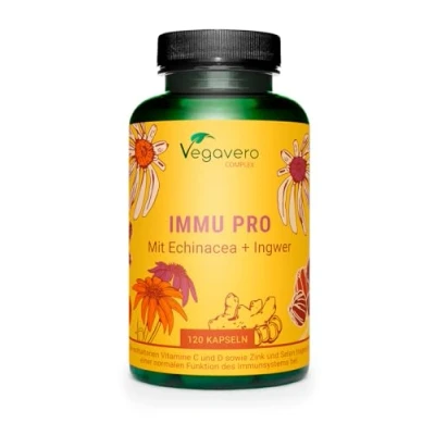 Obrázek Imunitní systém komplex Vegavero® s echinacea, vitaminem C, D3, selenem, zázvorem a zinkem 120 kapslí posílení obrany* Vegan