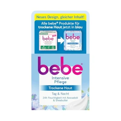 Obrázek bebe Intenzivní péče (50 ml), bohatý pleťový krém pro suchou pokožku s avokádovým olejem a bambuckým máslem, intenzivně pečující hydratační vlhkost po dobu 24 hodin, vegan*