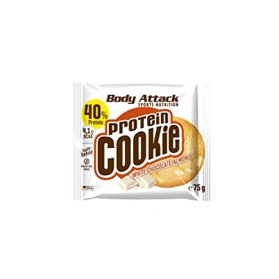 Obrázek Body Attack Protein Cookie, 40% Protein, 5% BCAAs, soft baked, bez palmového oleje a aspartamu, z ovesné celozrnné mouky, pravé kakaové máslo, Healthy Snack Made in Germany, 12 x 75 g, White