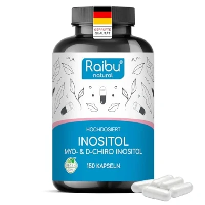 Obrázek Inositol kapsle, 2120 mg Myo a D Chiro denně s vitaminem B6, kyselinou listovou chromem veganské, bez přísad laboratorně testováno 150 vysoce dávkovaných kapslí, Raibu