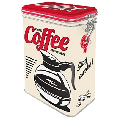 Obrázek Nostalgic Art Retro dóza na kávu, 1,3 l, Strong Coffee Served Here nápad dárek pro fanoušky dinosaurů, plechová krabička s aroma víkem, vintage design