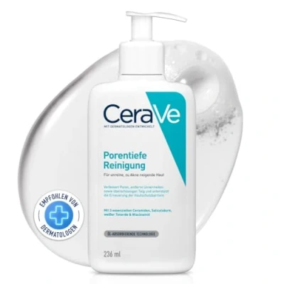 Obrázek CeraVe Pěnivý čisticí gel na obličej, hloubkové čištění pórů při nečisté a akné náchylné pokožce, s kyselinou salicylovou, bílým jílem niacinamidem, 236 ml