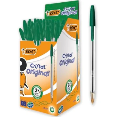 Obrázek BIC 8373629 kuličkové pero Cristal Medium, 50 kulis zelené pro kancelář, tloušťka linky 0,4 mm, vhodné na dokumenty, 1 kus (balení ks)