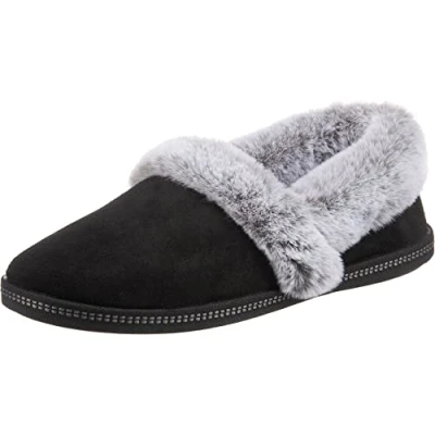 Obrázek Skechers Damen Cozy Campfire Team Toasty Flache Hausschuhe, Black Microfiber Suede Faux Fur Line, 38 EU