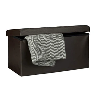 Obrázek Relaxdays Skládací lavice 38 x 76 cm V Š H, 2místná s úložným prostorem, stolička z umělé kůže, nosnost 300 kg, hnědá sedací truhla