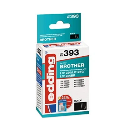 Obrázek edding patrona do tiskárny EDD 393 jednotlivá černá 16 ml dosah 740 stran nahrazuje Brother LC1240BK