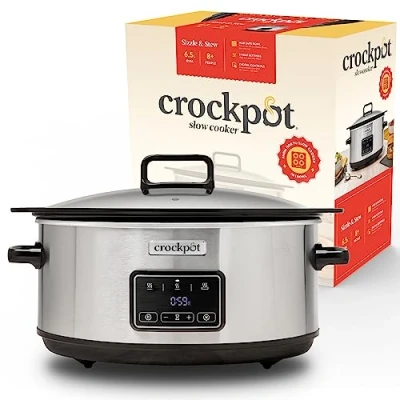 Obrázek Crockpot Sizzle &amp; Stew Digital Slow Cooker 6,5 L (8+ Personen) Abnehmbare induktionsgeeignete Schüssel für Fleisch und Gemüse EU 2 Pin Stecker Edelstahl [CSC112X]