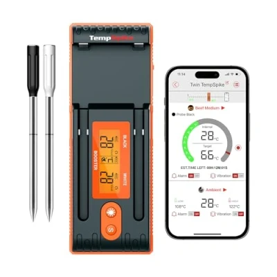 Obrázek ThermoPro Twin TempSpike teploměr na maso bezdrátový 150 m Bluetooth grilování do trouby nabíjecí miska s displejem pro trouby, gril, restauraci, bezpečné v myčce nádobí