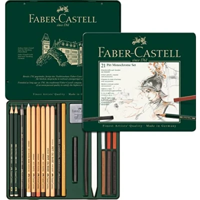 Obrázek Faber Castell 112976 Pitt Monochromatická sada v kovovém pouzdře, střední, 21dílná
