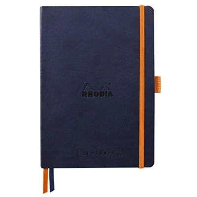 Obrázek Rhodia 117808C poznámkový sešit Softcover Rhodiarama Goalbook DIN A5 (14,8 x 21 cm), 120 listů, DOT, 2 záložky, gumový uzávěr, kryt z umělé kůže noční modrá, 1 kus