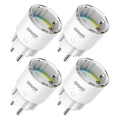 Obrázek GHome Smart zásuvka s měřením proudu, mini Wi Fi kompatibilní Alexa/Google Home, dálkové ovládání, hlasové časový plán, 10 A, pouze 2,4 GHz, certifikováno TÜV (balení 4 ks)