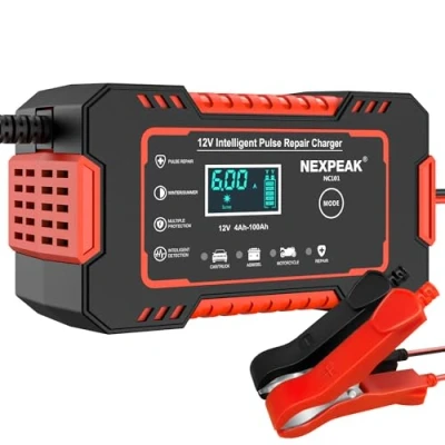 Obrázek 6A nabíječka autobaterie, 12 V Smart plně automatická baterií do auta s kompenzací teploty pro auto nákladní vůz motocykl sekačku na trávu loď, námořní baterie, červená