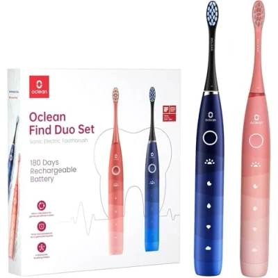 Obrázek Oclean Find Duo Set Elektrische Zahnbürste, 2er Electric Toothbrush mit 5 Modi, Schallzahnbürste 180 Tage Akkulaufzeit, Wasserdicht nach IPX7 Pink &amp; blau