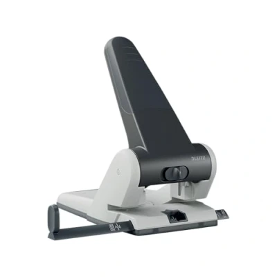 Obrázek Leitz Extra silná kovová děrovačka pro 65 listů, velká do kanceláře, dorazová lišta s uvedenými formáty, ergonomický design, černá, 51800095