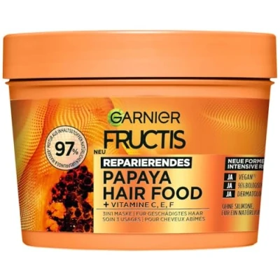 Obrázek Garnier Fructis Papaya maska na vlasy, Leave In pro poškozené vlasy a větší pružnost, regenerační regenerační, veganská receptura, bez silikonů, Hair Food, 3 v 1, 400 ml