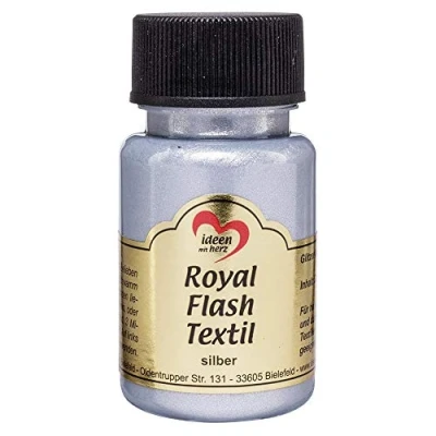 Obrázek Ideen mit Herz Royal Flash Textil, třpytivá metalická barva vysoce krycí, krémová textilní na bázi vody pro světlé a tmavé textilie 50 ml (stříbrná)