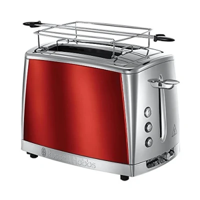 Obrázek Russell Hobbs Toaster [für 2 Scheiben] Luna Edelstahl Rot (extra breite Toastschlitze, inkl. Brötchenaufsatz, 6 Bräunungsstufen + Auftau &amp; Aufwärmfunktion, Lift Look Funktion, 1550W) 23220 56
