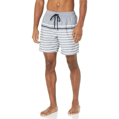 Obrázek Amazon Essentials Pánské plavky, rychleschnoucí, 18 cm, uhlově šedá/černá, úzké proužky, M