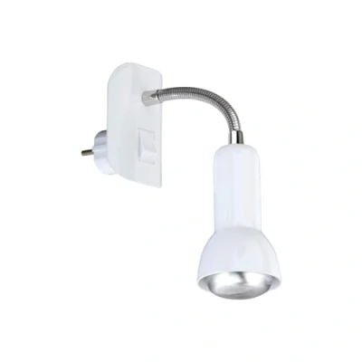 Obrázek BRILONER Lampa se zásuvkou, lampička na čtení s objímkou E14, kolébkový spínač, otočná, bílá, 2739 016P