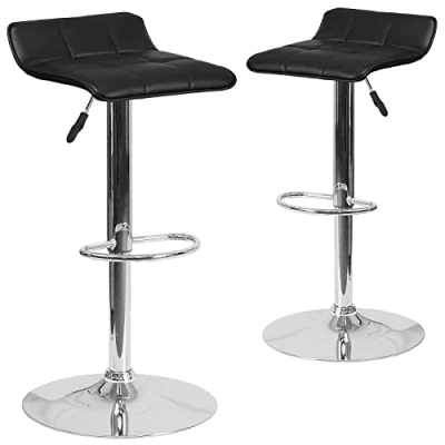 Obrázek Flash Furniture Barstuhl, höhenverstellbar, modern, Vinyl, gesteppter Sitz in Wellenform und Chrombasis, Metall, Schaumstoff, Kunststoff, Schwarz, 2 Stück
