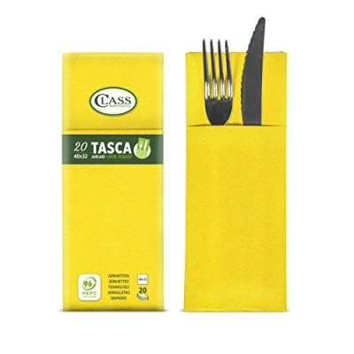 Obrázek Class c4032ta 131 pefc Airlaid Servietten Tasche Besteckhalter, Papier, gelb, 40 x 32 0.8 cm, 20 Einheiten