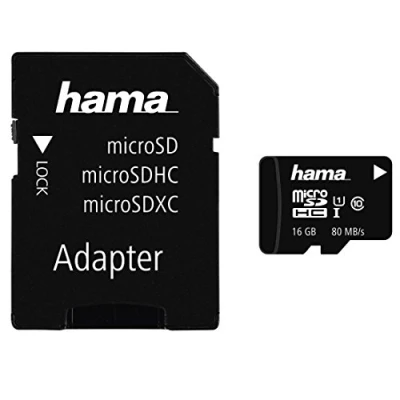 Obrázek Hama microSDHC 16 GB Class 10 UHS I 80MB/s karta vč. SD adaptéru, černá