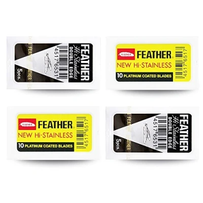 Obrázek Feather 30 Rasierklingen im Set aus schwarzen Federn und gelben