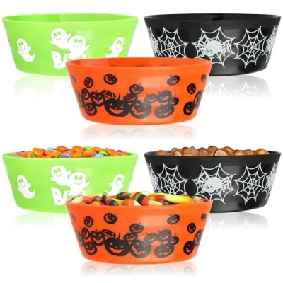 Obrázek com four® 6 misek na svačinu Halloween sada zabalené sladkosti talíře z plastu nádobí party a tématickou (6 kusů 3 barvy)