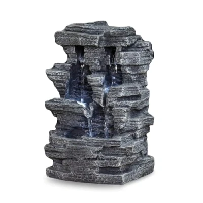 Obrázek Zen&#039;Light pokojová fontána Grand Canyon vodopád se vzhledem kamene bílé LED osvětlení moderní Zen dekorace, ideální pro meditaci a relaxaci Feng Shui V 28 cm, šedá