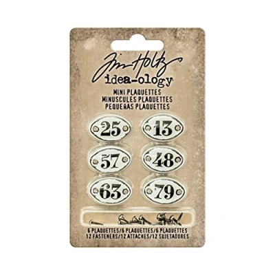 Obrázek advantusidea Ology Mini Plaquettes mit Brads .5 inch X .75 Weiß schwarzen Zahlen, andere, Mehrfarbig