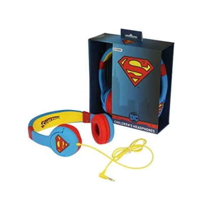 Obrázek OTL Technologies Dětská sluchátka Junior Superman of Steel (polstrované ramínko, omezení hlasitosti na 85 dB, barevný DC design, pro chlapce a dívky) modrá/červená