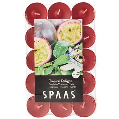 Obrázek Spaas Pack de chauffe plats parfumées Délice 30 Duft Teelichter, ± 4,5 Stunden Tropical Delight, Hellrot, D 39 mm x H 16