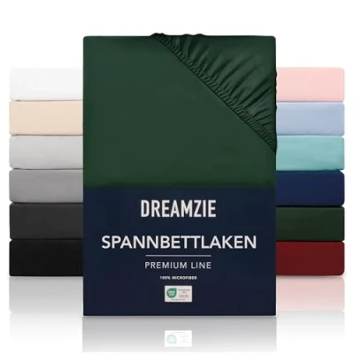 Obrázek Dreamzie Napínací prostěradlo 80 x 200 cm vysoký stoj až 33 100% mikrovlákno zelené testováno na škodlivé látky (Oeko TEX), s gumovým páskem