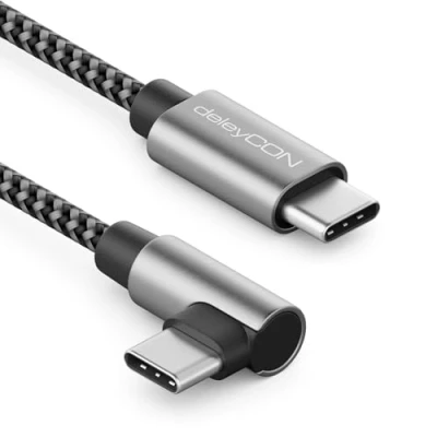 Obrázek deleyCON 2m USB C kabel 1x 90 závitový PD3. 0 (60W rychlonabíjecí kabel) nabíjecí na Pro iPhone 16 15 Max Samsung Galaxy S24 S23 S22 Pixel iPad MacBook Air