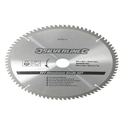 Obrázek Silverline Pilový kotouč z tvrdokovu pro hliník, 80 zubů 250 x 30, redukční kroužky: 25, 20 a 16 mm (456915)