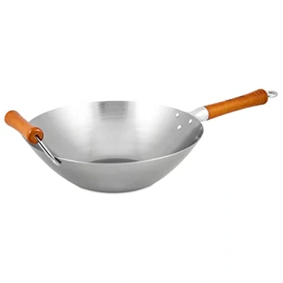 Obrázek Ken Hom Velká indukční pánev wok 32 cm bez povrchové úpravy uhlíková ocel s rukojetí z bukového dřeva