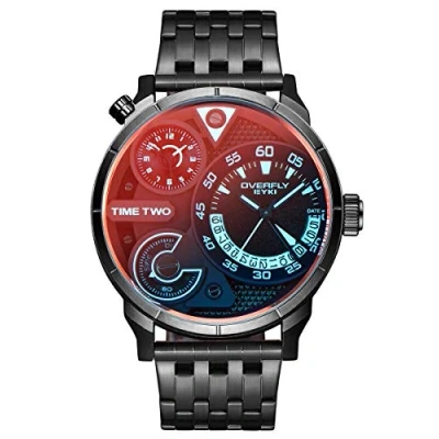 Obrázek Alienwork Eyki XL Oversized náramkové hodinky pánské Multi časové zóny kalendář, All Black Ed/Glas duhovací/černý/černý kovový náramek, černý, Náramek