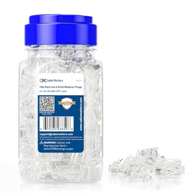 Obrázek Cable Matters Konektor 100 ks RJ45 (konektor Cat 6, síťová zástrčka, LAN konektor) pro plný drát nebo propojený kabel UTP